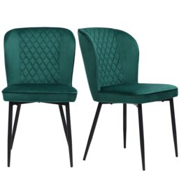 Set of 2 Upholstered Modern Wingback Chair with Metal Legs, Velvet Accent Chairs for Dining Room, Living Room, Kitchen, 47x43x86 cm, Green - Aosom.UK - thumbnail 2