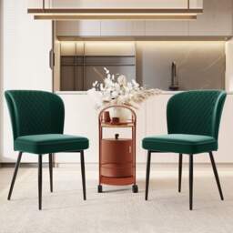 Set of 2 Upholstered Modern Wingback Chair with Metal Legs, Velvet Accent Chairs for Dining Room, Living Room, Kitchen, 47x43x86 cm, Green - Aosom.UK - thumbnail 1
