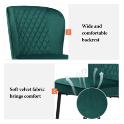 Set of 2 Upholstered Modern Wingback Chair with Metal Legs, Velvet Accent Chairs for Dining Room, Living Room, Kitchen, 47x43x86 cm, Green - Aosom.UK - thumbnail 6
