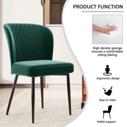 Set of 2 Upholstered Modern Wingback Chair with Metal Legs, Velvet Accent Chairs for Dining Room, Living Room, Kitchen, 47x43x86 cm, Green - Aosom.UK - thumbnail 5