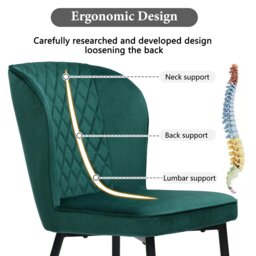 Set of 2 Upholstered Modern Wingback Chair with Metal Legs, Velvet Accent Chairs for Dining Room, Living Room, Kitchen, 47x43x86 cm, Green - Aosom.UK - thumbnail 4