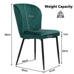Set of 2 Upholstered Modern Wingback Chair with Metal Legs, Velvet Accent Chairs for Dining Room, Living Room, Kitchen, 47x43x86 cm, Green - Aosom.UK - thumbnail 3