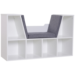 HOMCOM Cosy Reading Nook: Cushioned Bookcase Seat, Storage Sideboard for Kids' Bedrooms & Lounges, Pristine White - Aosom UK - thumbnail 1
