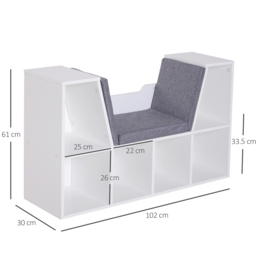 HOMCOM Cosy Reading Nook: Cushioned Bookcase Seat, Storage Sideboard for Kids' Bedrooms & Lounges, Pristine White - Aosom UK - thumbnail 3
