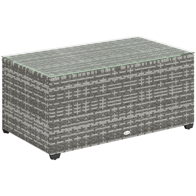Outsunny 90 x 50cm Glass-Top Rattan Side Table - Light Grey - image 1