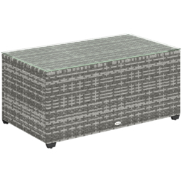 Outsunny 90 x 50cm Glass-Top Rattan Side Table - Light Grey - thumbnail 1