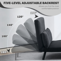 HOMCOM Convertible Double Sofa Bed, 180° Recline, Velvet Touch Fabric & Wooden Armrests, with 20CM Cushions & 2 Pillows, Black - Aosom UK - thumbnail 5