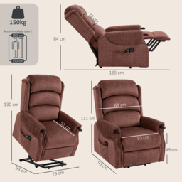 HOMCOM Power Lift Recliner with Vibration Massage and Heat, Lift Chair for Tall with Wood Grip, Pocket Spring, Brown - thumbnail 3