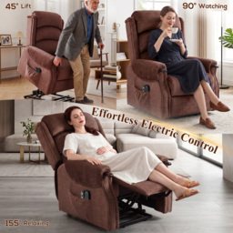 HOMCOM Power Lift Recliner with Vibration Massage and Heat, Lift Chair for Tall with Wood Grip, Pocket Spring, Brown - thumbnail 4