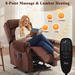 HOMCOM Power Lift Recliner with Vibration Massage and Heat, Lift Chair for Tall with Wood Grip, Pocket Spring, Brown - thumbnail 6