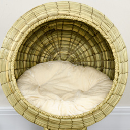 PawHut Cat House Elevated, Natural Mat Grass Bed, Round Kitten Cave with Cushion, Detachable Top, Yellow, 41 x 71.5 cm - Aosom UK - thumbnail 8