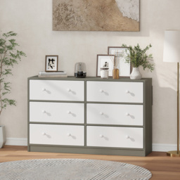 HOMCOM Chest of Drawers, Dresser with 6 Fabric Drawers - White and Grey - thumbnail 8