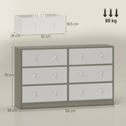 HOMCOM Chest of Drawers, Dresser with 6 Fabric Drawers - White and Grey - thumbnail 3