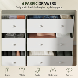 HOMCOM Chest of Drawers, Dresser with 6 Fabric Drawers - White and Grey - thumbnail 4