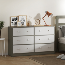 HOMCOM Chest of Drawers, Dresser with 6 Fabric Drawers - White and Grey - thumbnail 2
