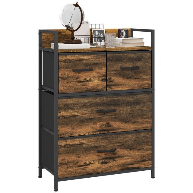 HOMCOM Bedroom Chest of Drawers, 4 Drawer Dresser Storage Organiser Unit with Drawers, Open Shelf and Steel Frame for Living Room - Aosom UK - image 1
