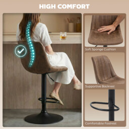 HOMCOM Breakfast Bar Stools Set of 2, 59-80cm Sitting Hight Leather Upholstered Bar Chairs with Back, Swivel Seat, Brown - Aosom UK - thumbnail 7