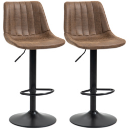 HOMCOM Breakfast Bar Stools Set of 2, 59-80cm Sitting Hight Leather Upholstered Bar Chairs with Back, Swivel Seat, Brown - Aosom UK