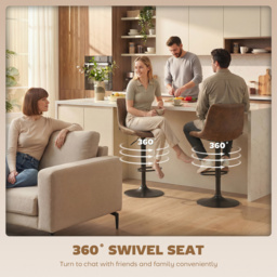 HOMCOM Breakfast Bar Stools Set of 2, 59-80cm Sitting Hight Leather Upholstered Bar Chairs with Back, Swivel Seat, Brown - Aosom UK - thumbnail 5