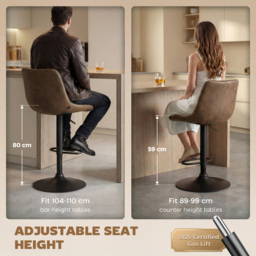 HOMCOM Breakfast Bar Stools Set of 2, 59-80cm Sitting Hight Leather Upholstered Bar Chairs with Back, Swivel Seat, Brown - Aosom UK - thumbnail 4