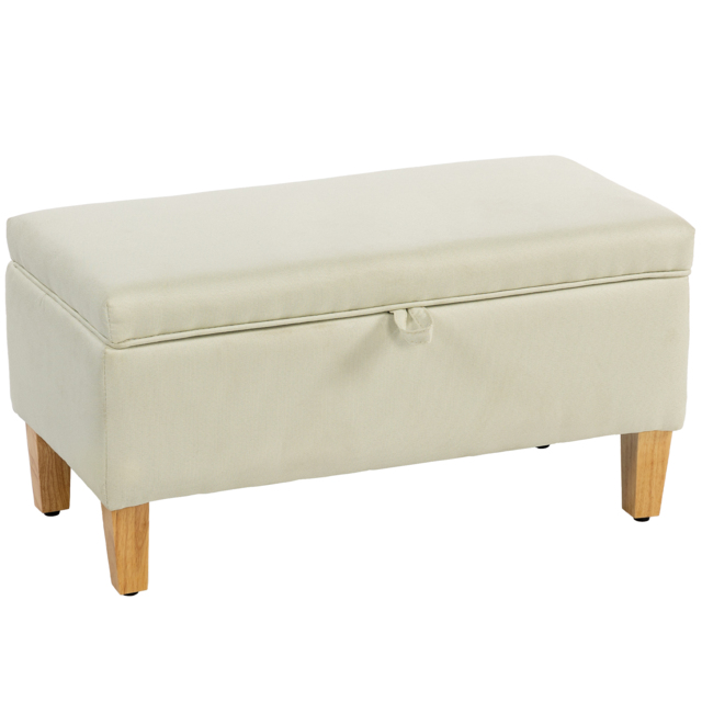HOMCOM 30L Linen Storage Ottoman Padded Footstool with Rubberwood Legs for Storage Box, Bed End, Shoe Bench, Seating, Beige - image 1