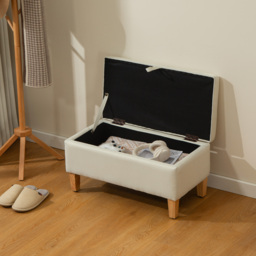 HOMCOM 30L Linen Storage Ottoman Padded Footstool with Rubberwood Legs for Storage Box, Bed End, Shoe Bench, Seating, Beige - thumbnail 7