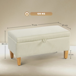 HOMCOM 30L Linen Storage Ottoman Padded Footstool with Rubberwood Legs for Storage Box, Bed End, Shoe Bench, Seating, Beige - thumbnail 3