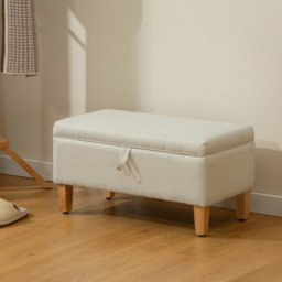 HOMCOM 30L Linen Storage Ottoman Padded Footstool with Rubberwood Legs for Storage Box, Bed End, Shoe Bench, Seating, Beige - thumbnail 2