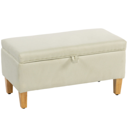 HOMCOM 30L Linen Storage Ottoman Padded Footstool with Rubberwood Legs for Storage Box, Bed End, Shoe Bench, Seating, Beige - thumbnail 1
