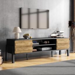 Low-Profile TV Cabinet with Soft-Close Hinges and Adjustable Shelves, Stylish TV Stand with 2 Cabinets, 175L x 39.5W x 53H cm, Natural - Aosom UK