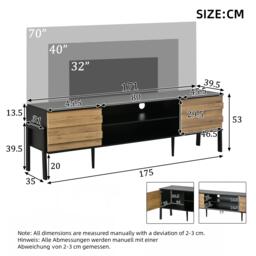 Low-Profile TV Cabinet with Soft-Close Hinges and Adjustable Shelves, Stylish TV Stand with 2 Cabinets, 175L x 39.5W x 53H cm, Natural - Aosom UK - thumbnail 3