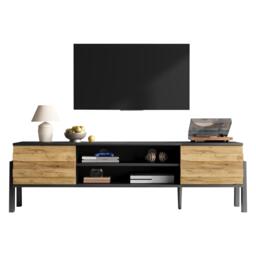 Low-Profile TV Cabinet with Soft-Close Hinges and Adjustable Shelves, Stylish TV Stand with 2 Cabinets, 175L x 39.5W x 53H cm, Natural - Aosom UK - thumbnail 2
