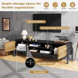 Low-Profile TV Cabinet with Soft-Close Hinges and Adjustable Shelves, Stylish TV Stand with 2 Cabinets, 175L x 39.5W x 53H cm, Natural - Aosom UK - thumbnail 5