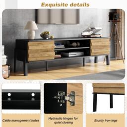 Low-Profile TV Cabinet with Soft-Close Hinges and Adjustable Shelves, Stylish TV Stand with 2 Cabinets, 175L x 39.5W x 53H cm, Natural - Aosom UK - thumbnail 4