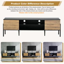 Low-Profile TV Cabinet with Soft-Close Hinges and Adjustable Shelves, Stylish TV Stand with 2 Cabinets, 175L x 39.5W x 53H cm, Natural - Aosom UK - thumbnail 6