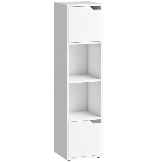HOMCOM Narrow Bookcase, 4-Tier Bookshelf, Storage Cabinet with doors for Living Room, Bedroom, White - image 1