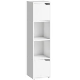 HOMCOM Narrow Bookcase, 4-Tier Bookshelf, Storage Cabinet with doors for Living Room, Bedroom, White