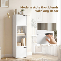 HOMCOM Narrow Bookcase, 4-Tier Bookshelf, Storage Cabinet with doors for Living Room, Bedroom, White - thumbnail 6