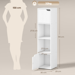 HOMCOM Narrow Bookcase, 4-Tier Bookshelf, Storage Cabinet with doors for Living Room, Bedroom, White - thumbnail 3