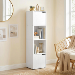 HOMCOM Narrow Bookcase, 4-Tier Bookshelf, Storage Cabinet with doors for Living Room, Bedroom, White - thumbnail 8