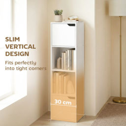 HOMCOM Narrow Bookcase, 4-Tier Bookshelf, Storage Cabinet with doors for Living Room, Bedroom, White - thumbnail 4