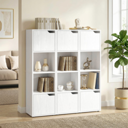 HOMCOM Narrow Bookcase, 4-Tier Bookshelf, Storage Cabinet with doors for Living Room, Bedroom, White - thumbnail 9