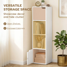 HOMCOM Narrow Bookcase, 4-Tier Bookshelf, Storage Cabinet with doors for Living Room, Bedroom, White - thumbnail 5