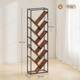HOMCOM 10 Shelf Industrial-Style Bookshelf - Black/Brown - thumbnail 3