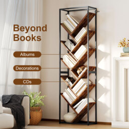HOMCOM 10 Shelf Industrial-Style Bookshelf - Black/Brown - thumbnail 5