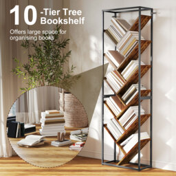 HOMCOM 10 Shelf Industrial-Style Bookshelf - Black/Brown - thumbnail 4