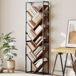 HOMCOM 10 Shelf Industrial-Style Bookshelf - Black/Brown - thumbnail 2
