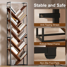HOMCOM 10 Shelf Industrial-Style Bookshelf - Black/Brown - thumbnail 7