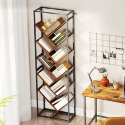 HOMCOM 10 Shelf Industrial-Style Bookshelf - Black/Brown - thumbnail 9