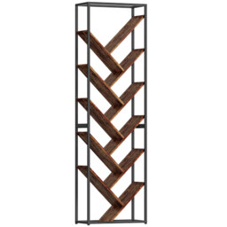 HOMCOM 10 Shelf Industrial-Style Bookshelf - Black/Brown - thumbnail 1